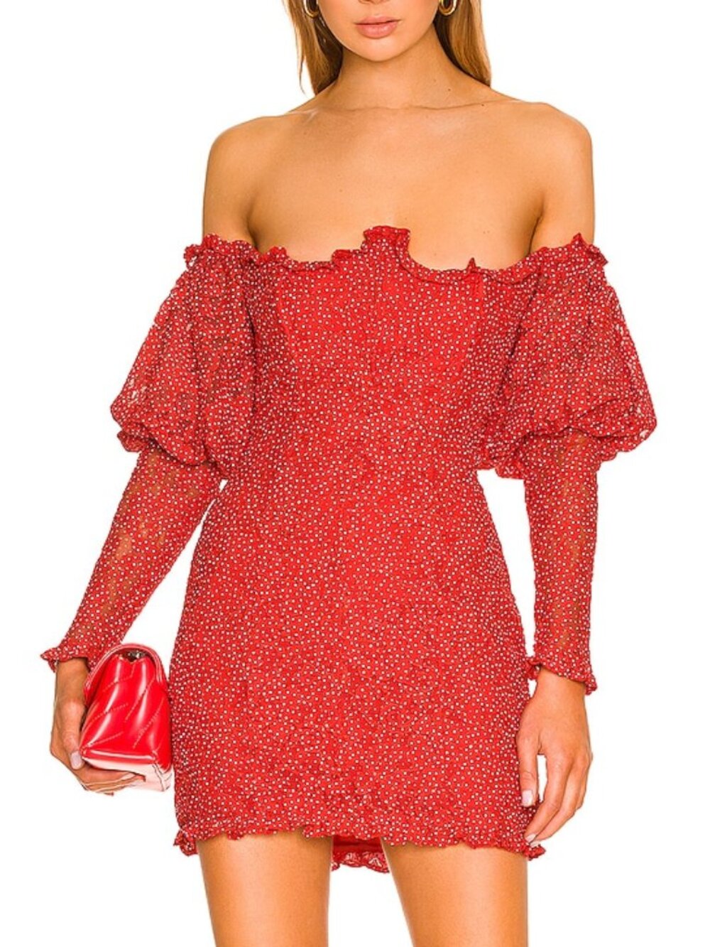 NEW For Love and Lemons Red Clarisse Off The Shoulder Mini Dress, Size: M